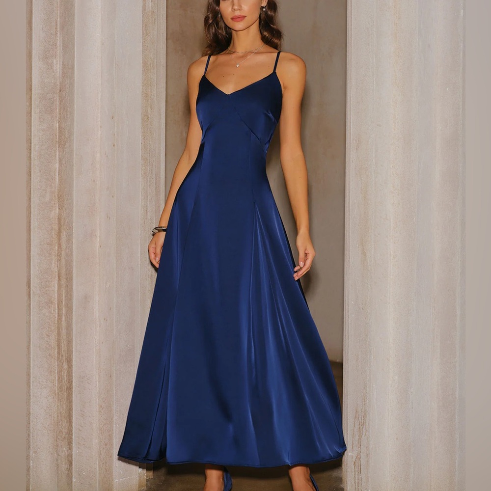 Rihoas Navy A-Line Slip Maxi Dress